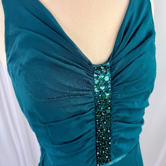 Size 6/Vintage Emerald Green Silk Dress with Sequins - Picture 1 of 8